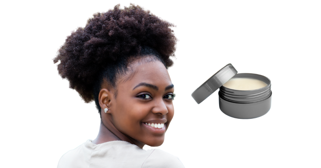 A woman with 4c hair and 4c hair edge control